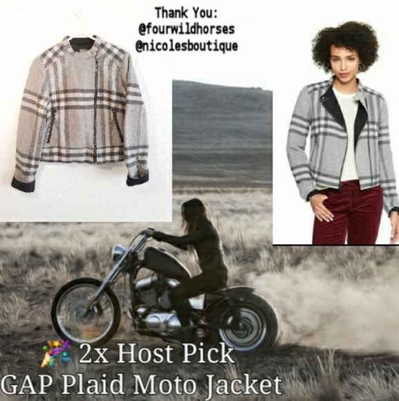 GAP Gray Plaid Moto Jacket - Women Size Medium Wool Blend Jacket - Picture 4 of 11
